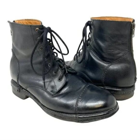 Bed Stu Dugas Laurel Black Leather Cap Toe Lace Up Rear Zip Ankle Boots Size 9.5 - Picture 1 of 12